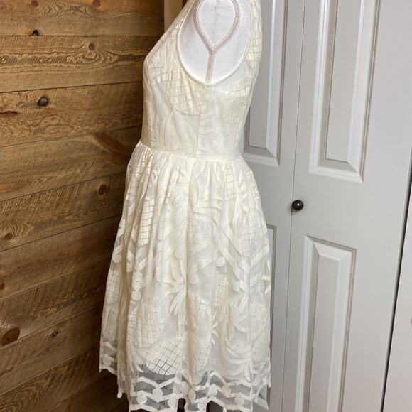 Anthropologie Maeve Pineapple Lace Fit And Flare Dress Sleeveless Size 4 Ivory - Picture 4 of 11